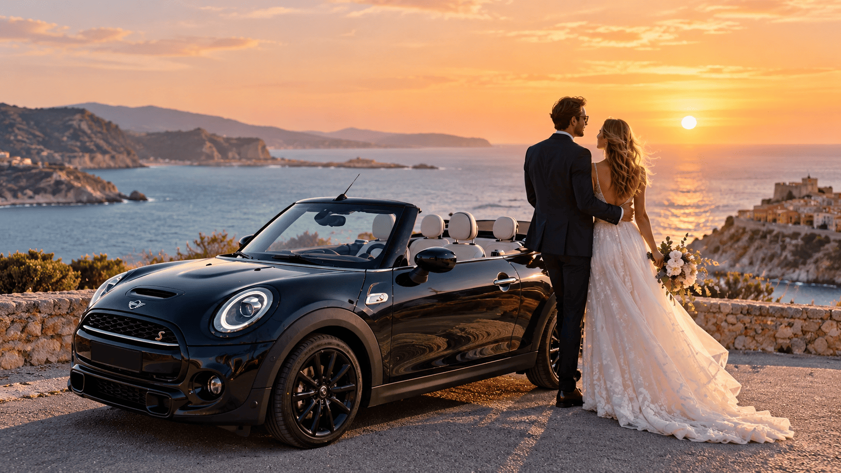 Foto di matrimonio con cabriolet in sardegna